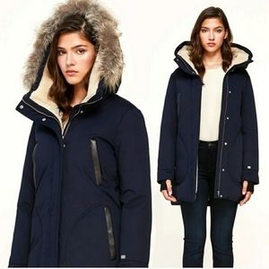 SOIA & KYO Saundra Navy Down Coat Size S